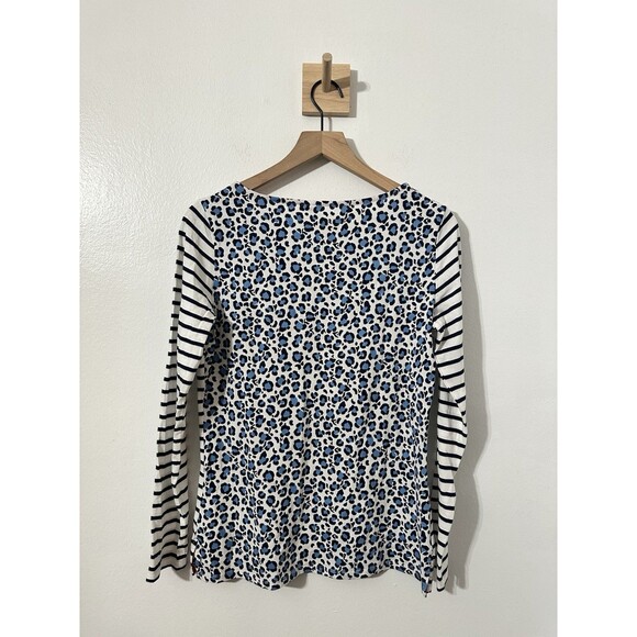 Boden Breton Stripe with Animal Leopard Print Long Sleeve Navy Sz 8 100% Cotton - Picture 5 of 6